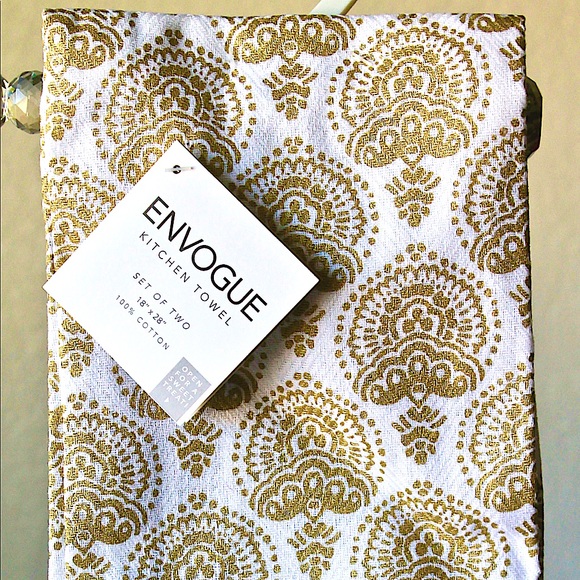 ENVOGUE KITCHEN TOWEL SET OF TWO GOLD DESIGN - Picture 4 of 4